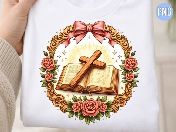 Holy Bible Cross Roses Christian PNG Design