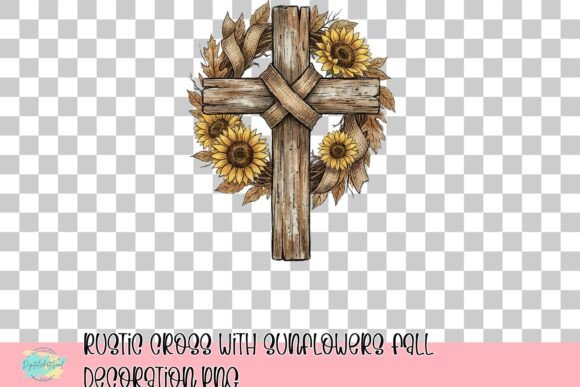 Rustic Cross with Sunflowers PNG