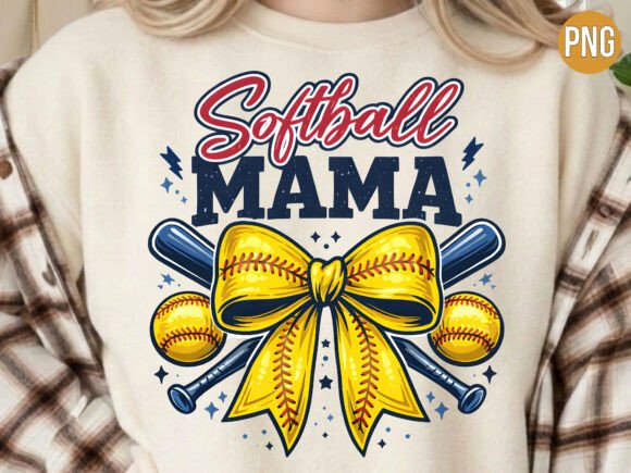 Softball Mama Yellow Bow Sports PNG