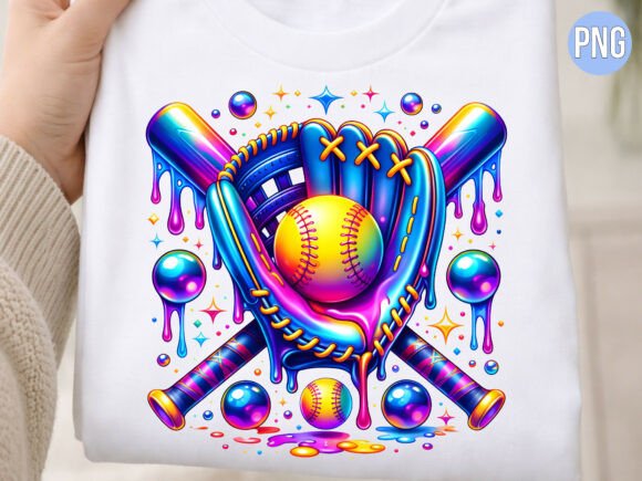 Vibrant 3D Softball Glove Bat Ball PNG
