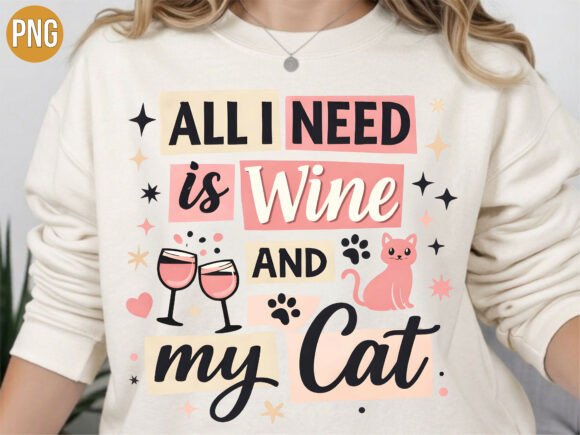 Wine and Cat Lover Pink Kittie PNG